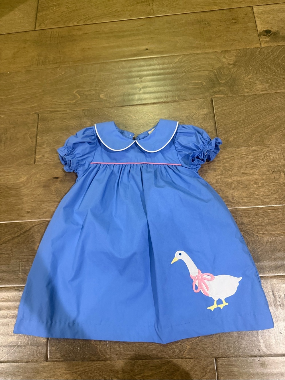 Blue Peter-Collar Dress with Goose Applique